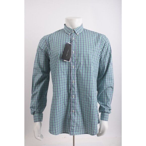 Zara Man Men Vichy Oxford Shirt Size XL Green Navy Checked 6608/405 NWT - Picture 1 of 6